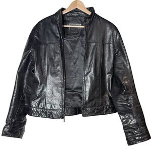 HUB Genuine Black Leather Full Zip Cropped jacket Size XL Moto Baddie Streetwear